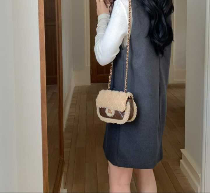 TROUVAILLE韓國直郵㊣女裝新品時尚休閑推薦單肩斜跨包毛皮TROUVAILLE單肩/斜跨包