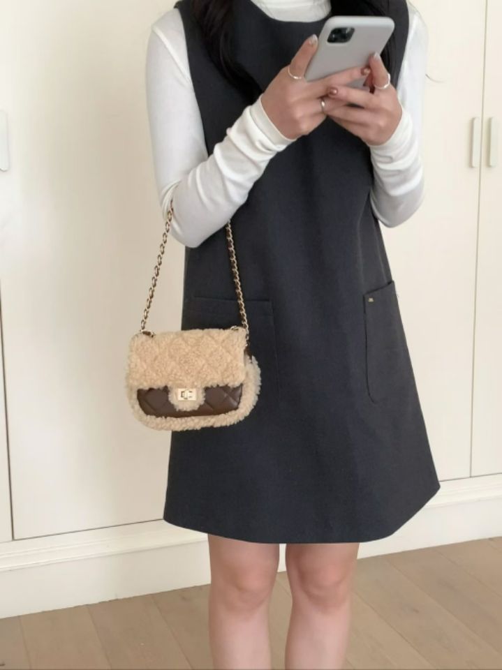 TROUVAILLE韓國直郵㊣女裝新品時尚休閑推薦單肩斜跨包毛皮TROUVAILLE單肩/斜跨包圖色3