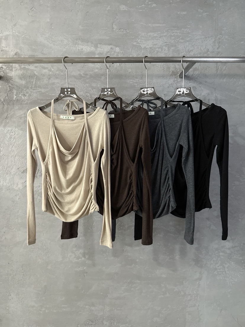 COME OPEN東大門㊣代購女裝新款休閑職業真品25秋冬長袖T恤褶皺COMP-(COME OPEN)長袖T恤