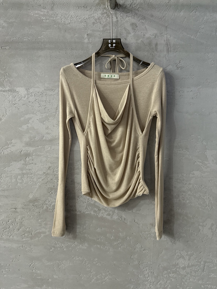 COME OPEN東大門㊣代購女裝新款休閑職業真品25秋冬長袖T恤褶皺COMP-(COME OPEN)長袖T恤圖色1