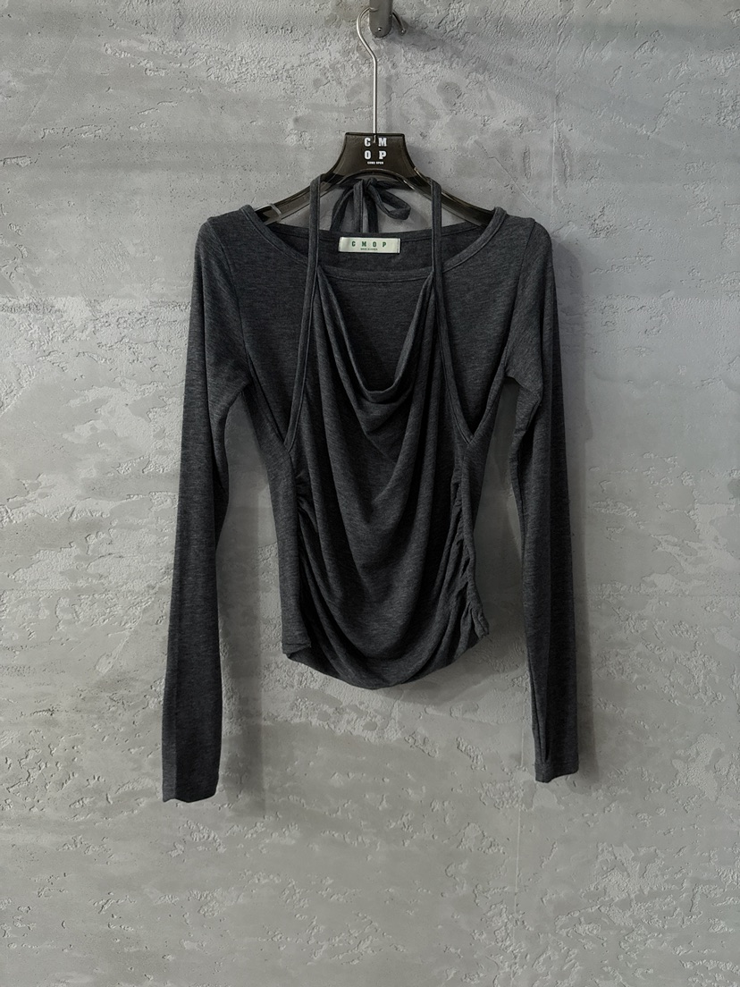 COME OPEN東大門㊣代購女裝新款休閑職業真品25秋冬長袖T恤褶皺COMP-(COME OPEN)長袖T恤圖色2