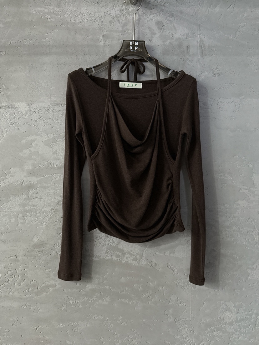 COME OPEN東大門㊣代購女裝新款休閑職業真品25秋冬長袖T恤褶皺COMP-(COME OPEN)長袖T恤圖色3