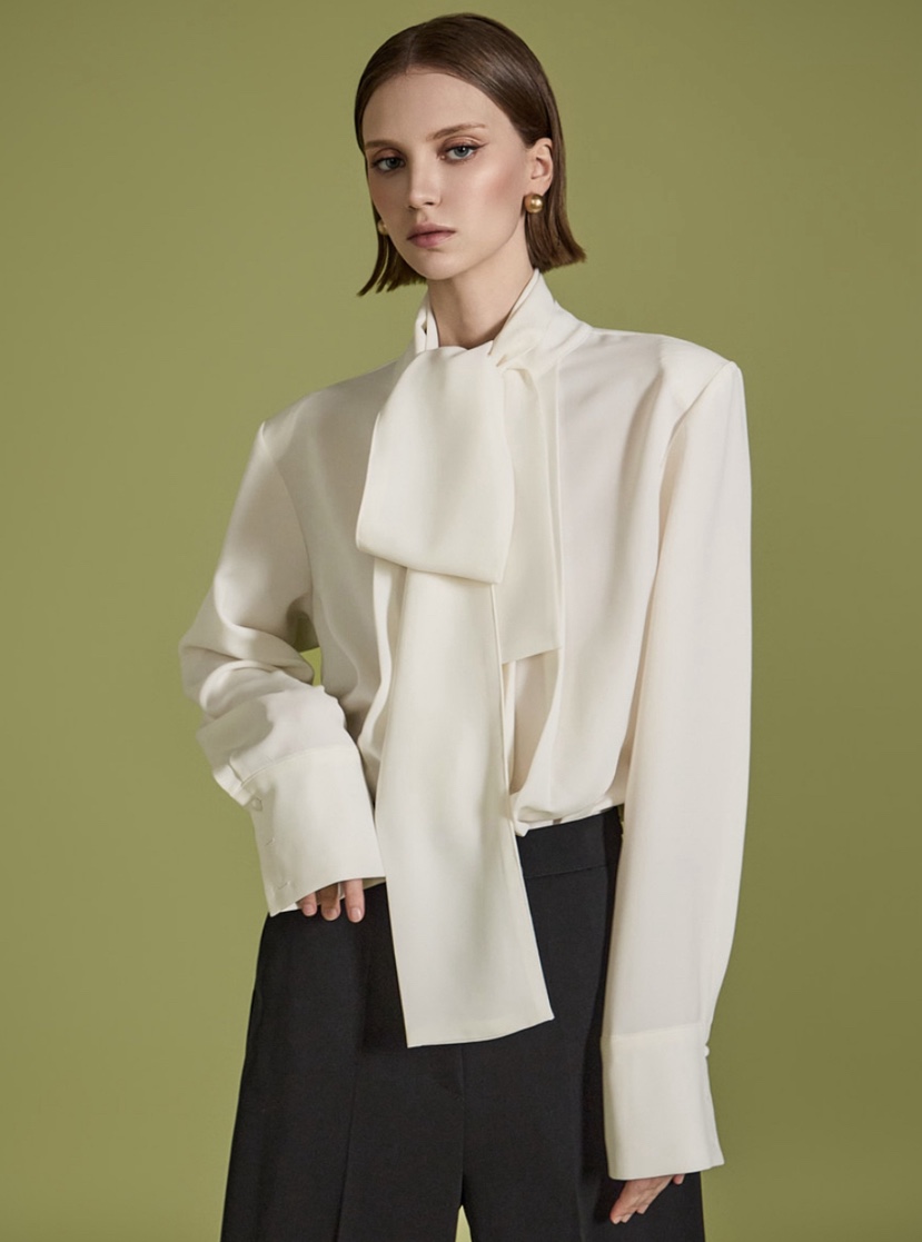 TANIA韓國代購㊣女裝新品25秋冬休閑人氣熱賣襯衫蕾絲衫含圍巾TANIA襯衫/蕾絲衫