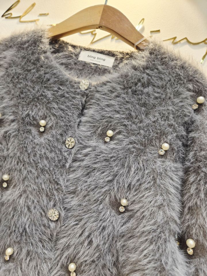 BLING BLING-S韓國代購㊣女裝新品25秋冬推薦針織衫毛皮開衫BLING BLING-S針織衫