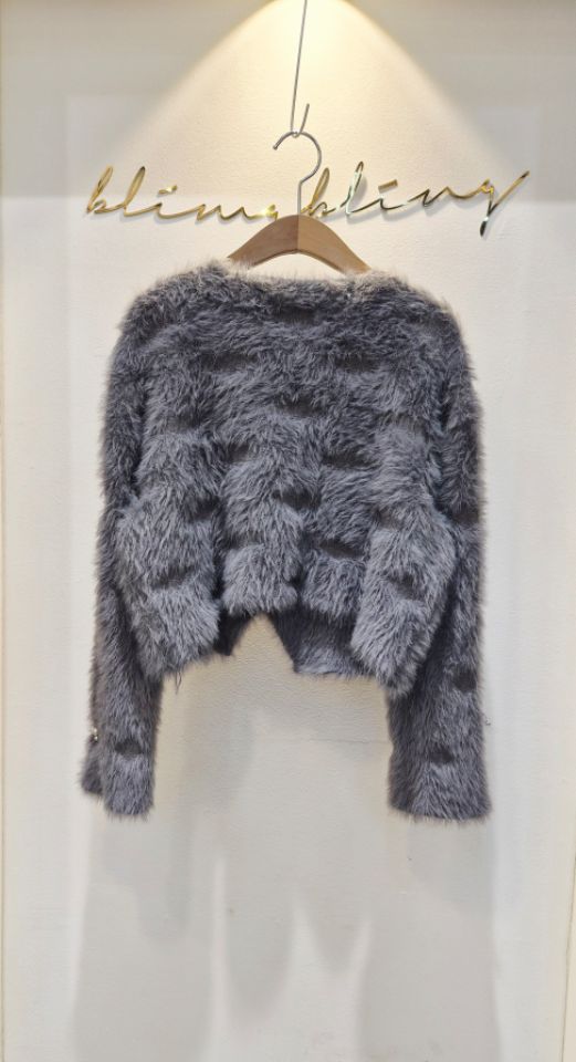 BLING BLING-S韓國代購㊣女裝新品25秋冬推薦針織衫毛皮開衫BLING BLING-S針織衫