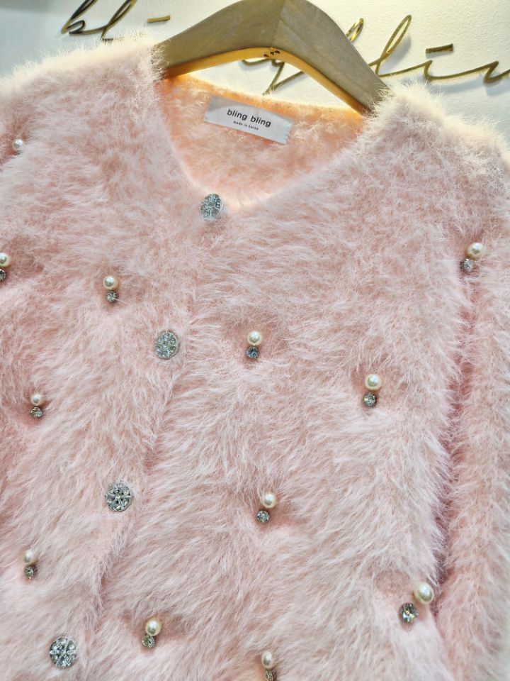 BLING BLING-S韓國代購㊣女裝新品25秋冬推薦針織衫毛皮開衫BLING BLING-S針織衫