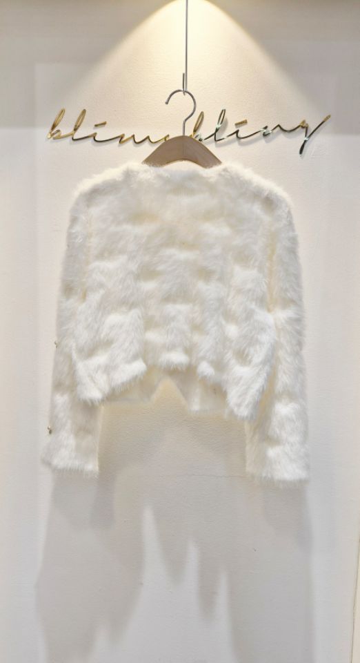 BLING BLING-S韓國代購㊣女裝新品25秋冬推薦針織衫毛皮開衫BLING BLING-S針織衫