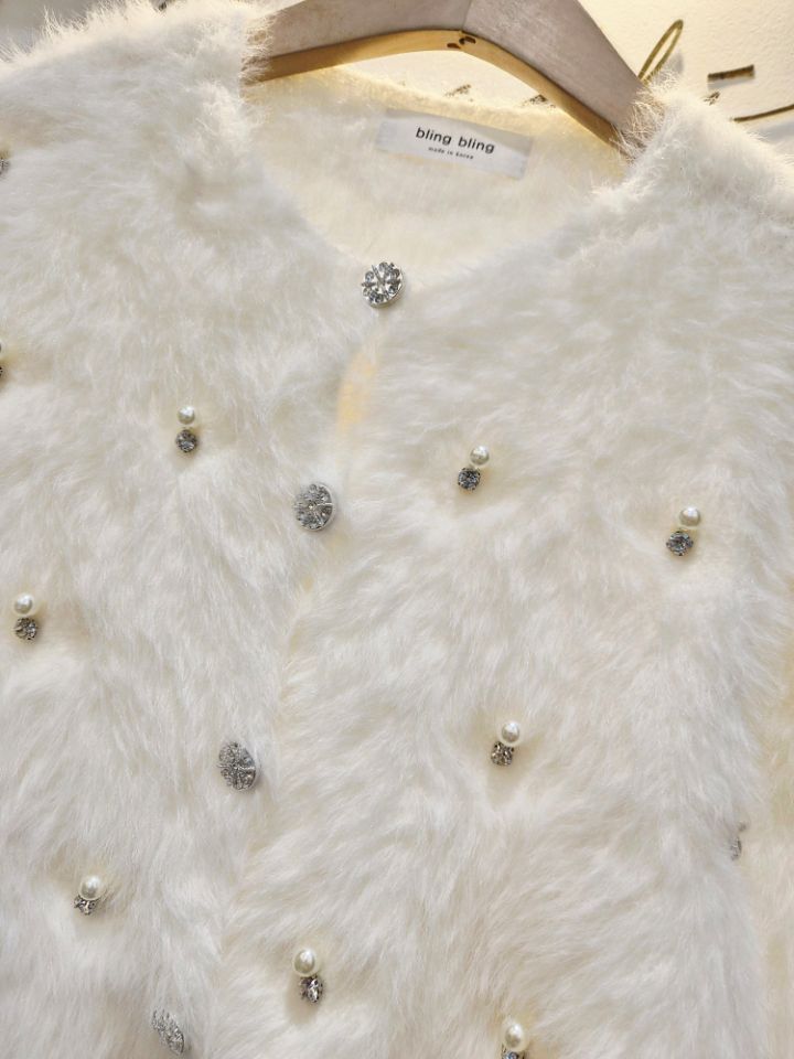 BLING BLING-S韓國代購㊣女裝新品25秋冬推薦針織衫毛皮開衫BLING BLING-S針織衫