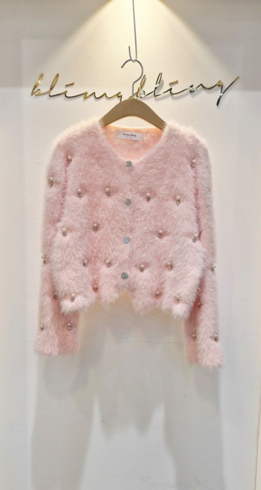 BLING BLING-S韓國代購㊣女裝新品25秋冬推薦針織衫毛皮開衫BLING BLING-S針織衫圖色1