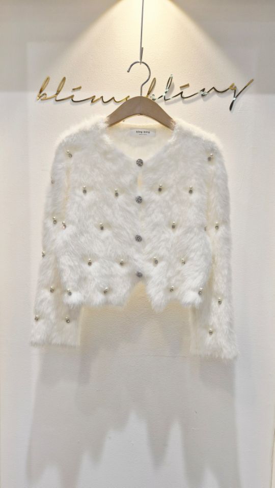 BLING BLING-S韓國代購㊣女裝新品25秋冬推薦針織衫毛皮開衫BLING BLING-S針織衫圖色2