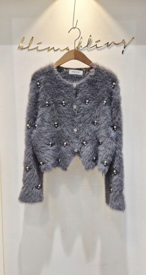 BLING BLING-S韓國代購㊣女裝新品25秋冬推薦針織衫毛皮開衫BLING BLING-S針織衫圖色3