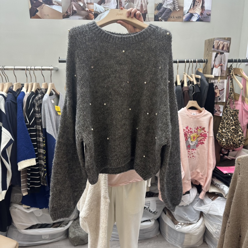 STICK WITH韓國直郵㊣女裝新款推薦職業25秋冬真品休閑針織衫STICK WITH針織衫圖色2灰色