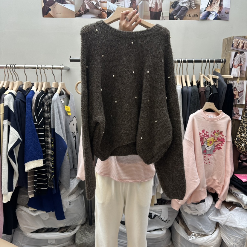 STICK WITH韓國直郵㊣女裝新款推薦職業25秋冬真品休閑針織衫STICK WITH針織衫圖色3棕色