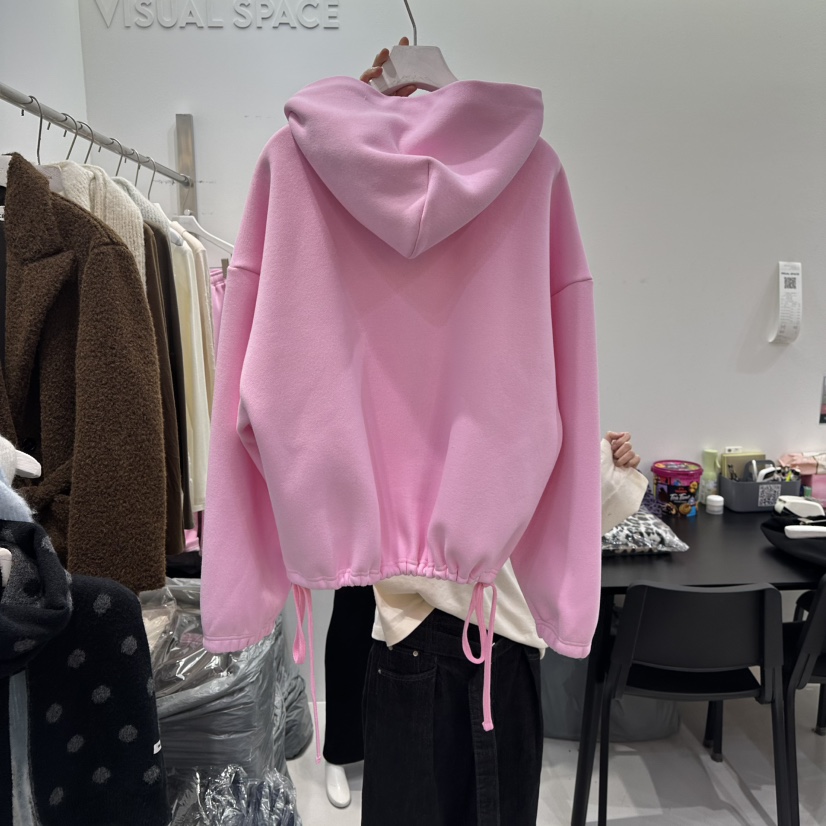 VISUAL SPACE韓國代購㊣女裝新款25秋冬衛衣加絨抓絨拉鏈連帽VISUAL SPACE衛衣