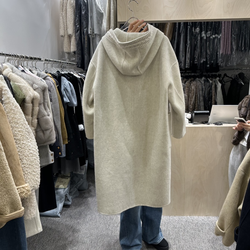 ANNA VERRY-P韓國直郵㊣女士新品休閑人氣中長款大衣兜帽ANNA VERRY-P中長款大衣