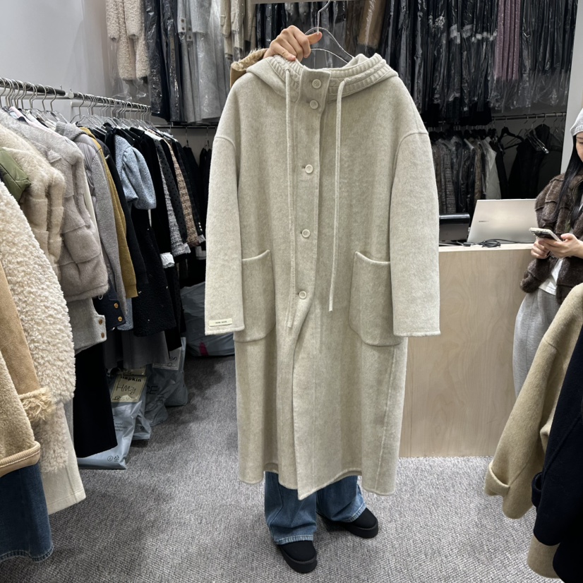 ANNA VERRY-P韓國直郵㊣女士新品休閑人氣中長款大衣兜帽ANNA VERRY-P中長款大衣圖色1