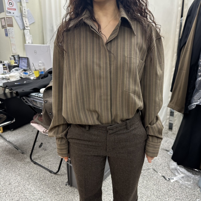 ONEBYTWO韓國直郵㊣女裝新品真品熱賣推薦25秋冬襯衫蕾絲衫條紋ONE BY TWO襯衫/蕾絲衫圖色2