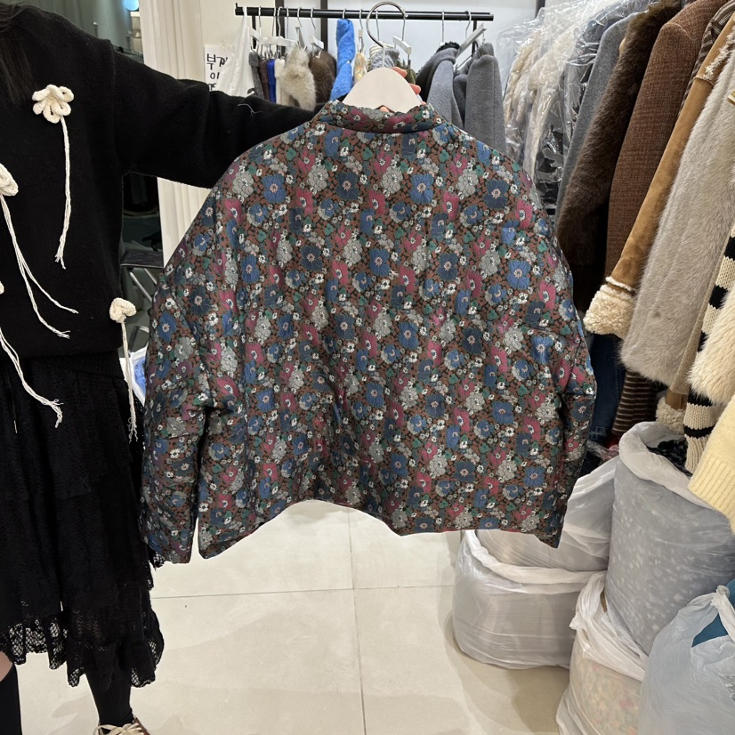 EGG IS韓國代購㊣女裝新品推薦熱賣短款羽絨服花朵填充鴨絨EGG IS短款羽絨服