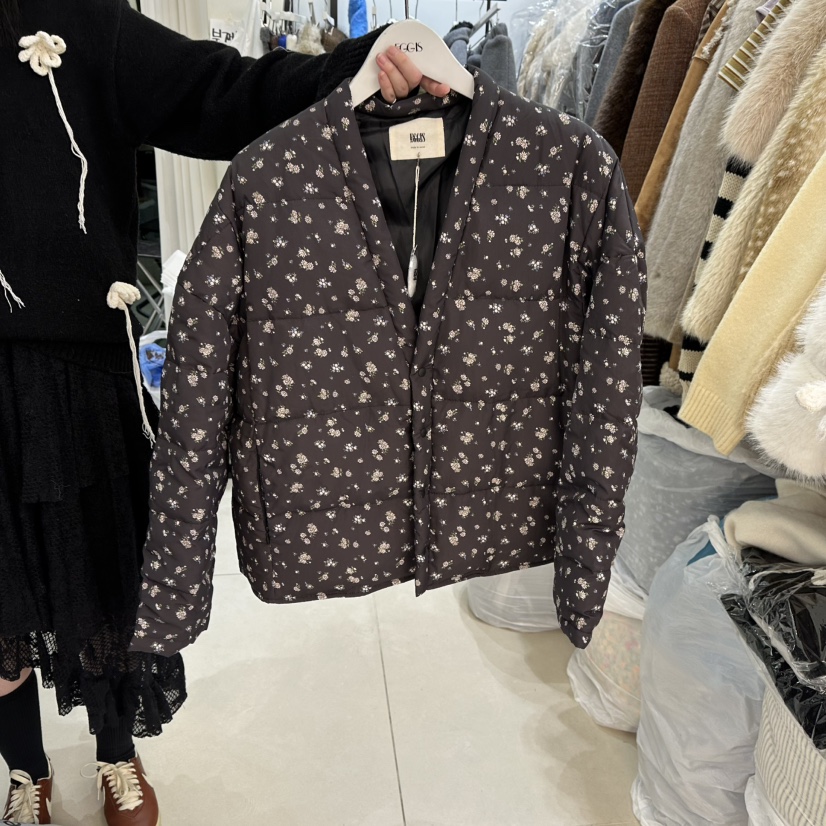 EGG IS韓國代購㊣女裝新品推薦熱賣短款羽絨服花朵填充鴨絨EGG IS短款羽絨服圖色1實際價格116000