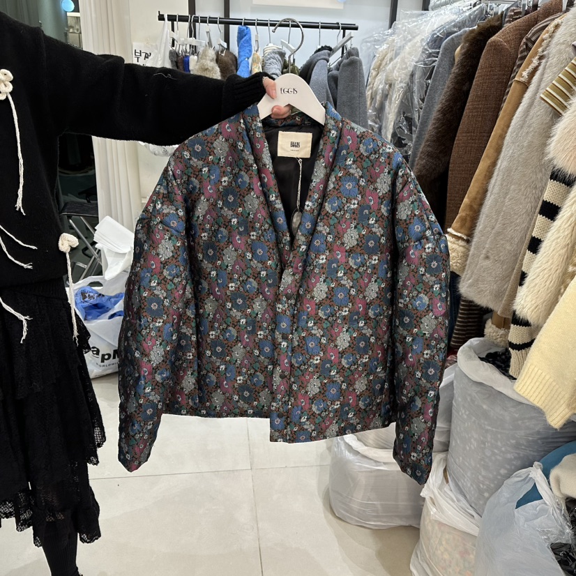 EGG IS韓國代購㊣女裝新品推薦熱賣短款羽絨服花朵填充鴨絨EGG IS短款羽絨服圖色2實際價格128000