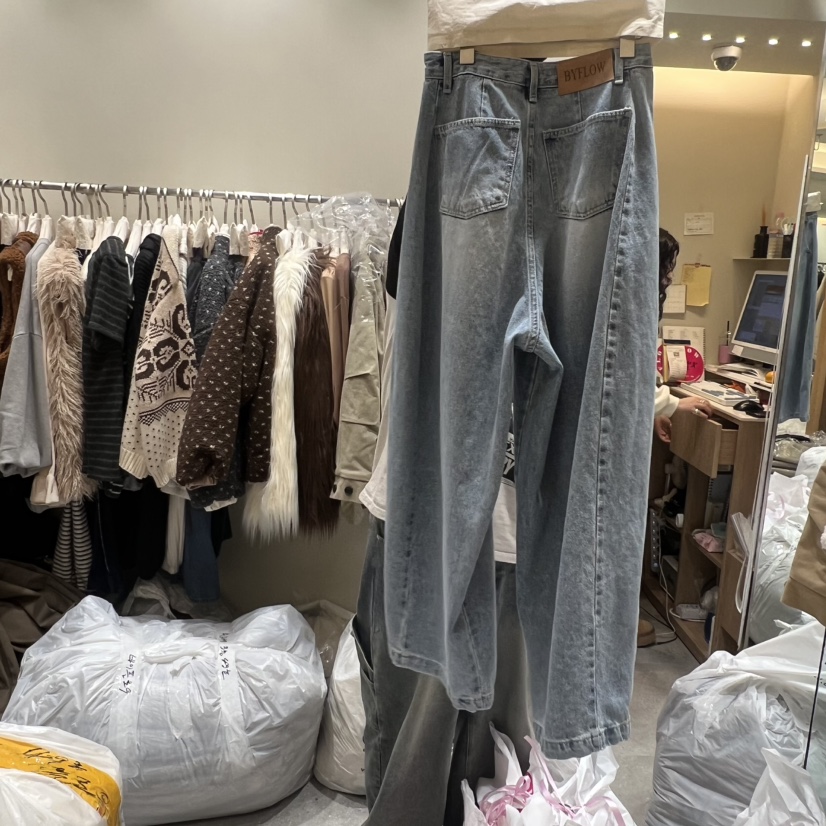BY FLOW東大門㊣代購女裝新款休閑職業25秋冬牛仔褲水洗牛仔布BY FLOW牛仔褲