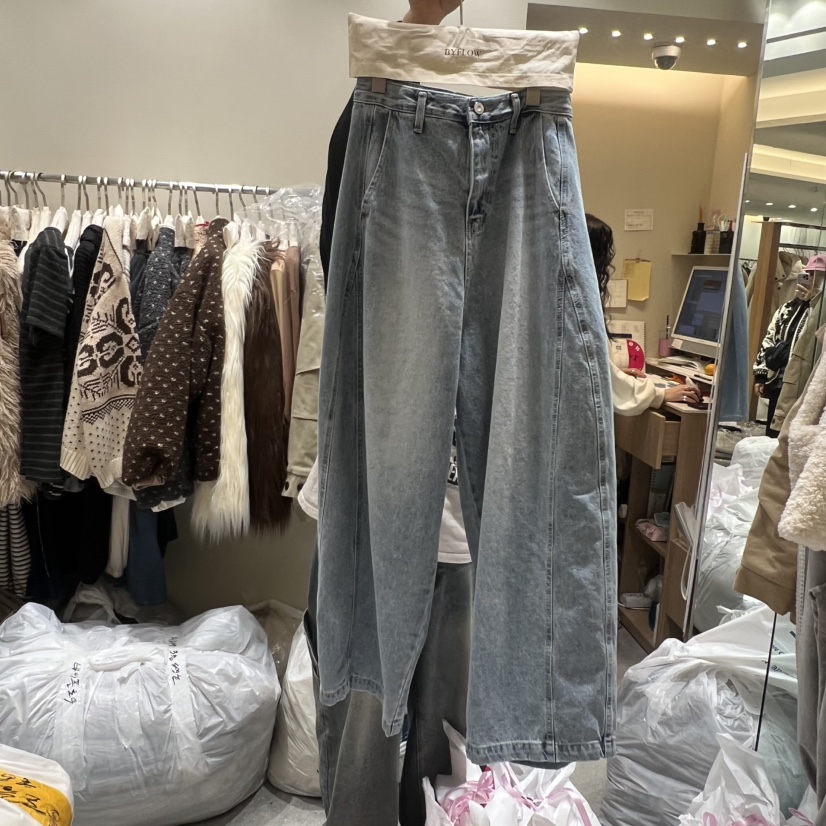 BY FLOW東大門㊣代購女裝新款休閑職業25秋冬牛仔褲水洗牛仔布BY FLOW牛仔褲圖色1