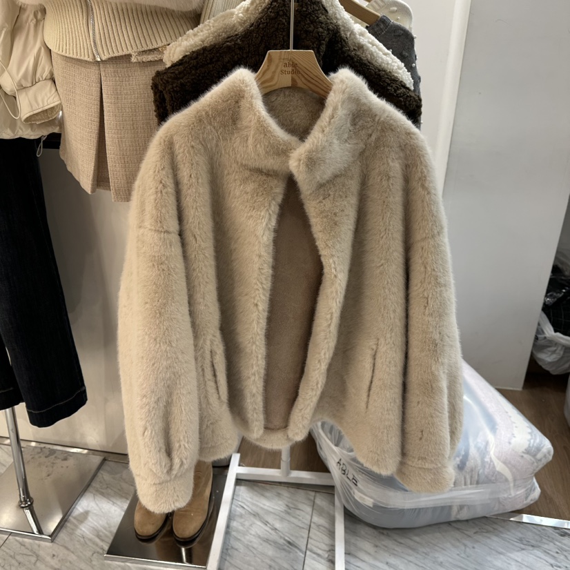ABLESTUDIO東大門㊣代購女士新款休閑職業真品短款大衣貂皮ABLESTUDIO短款大衣圖色1