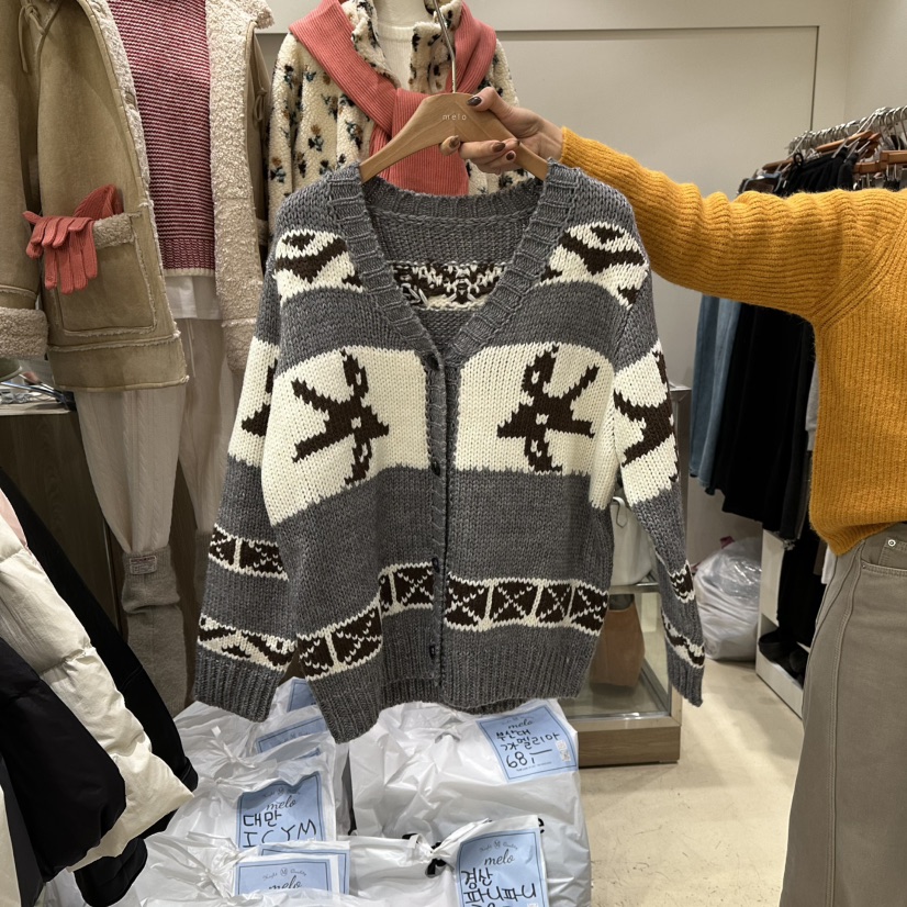 MELO韓國直郵㊣女士新款人氣職業25秋冬熱賣時尚針織衫開衫MELO針織衫圖色1