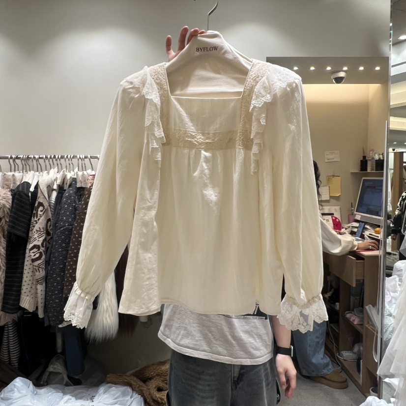 BY FLOW東大門㊣代購女裝新款推薦25秋冬休閑真品襯衫蕾絲衫BY FLOW襯衫/蕾絲衫圖色1