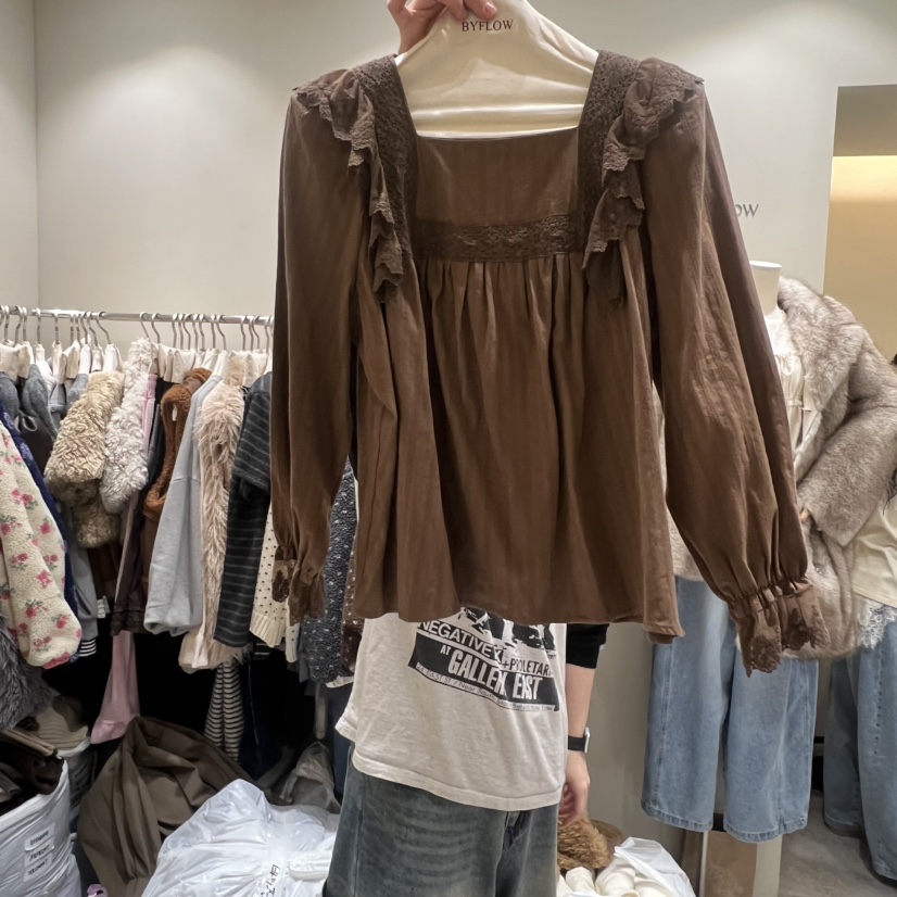 BY FLOW東大門㊣代購女裝新款推薦25秋冬休閑真品襯衫蕾絲衫BY FLOW襯衫/蕾絲衫圖色2