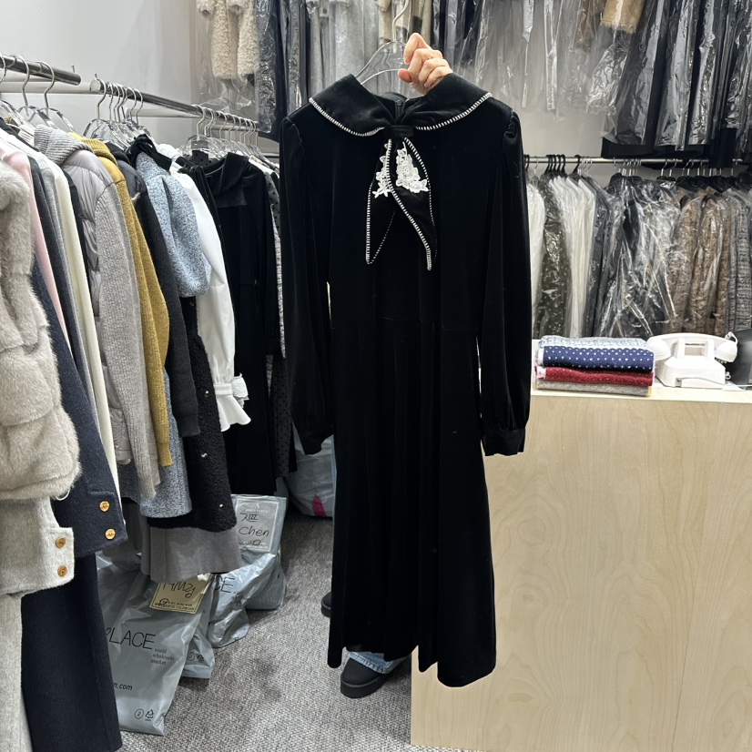 ANNA VERRY-P東大門㊣代購女裝新款熱賣連衣裙天鵝絨刺繡ANNA VERRY-P連衣裙圖色1