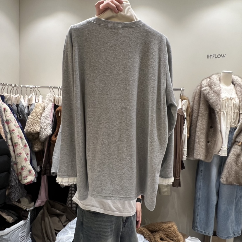 BY FLOW韓國直郵㊣女士新款職業推薦時尚真品25秋冬長袖T恤蕾絲BY FLOW長袖T恤