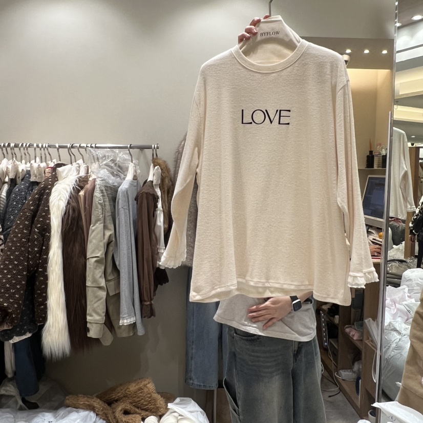 BY FLOW韓國直郵㊣女士新款職業推薦時尚真品25秋冬長袖T恤蕾絲BY FLOW長袖T恤圖色2