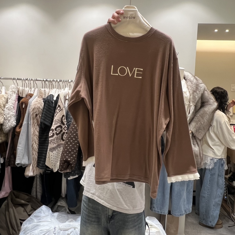 BY FLOW韓國直郵㊣女士新款職業推薦時尚真品25秋冬長袖T恤蕾絲BY FLOW長袖T恤圖色3