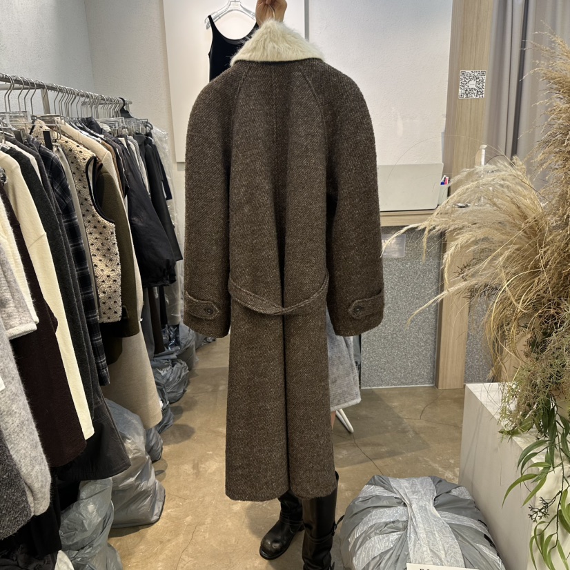 PLOVER東大門㊣代購女士新品時尚中長款大衣含腰帶高領長款PLO_VER中長款大衣