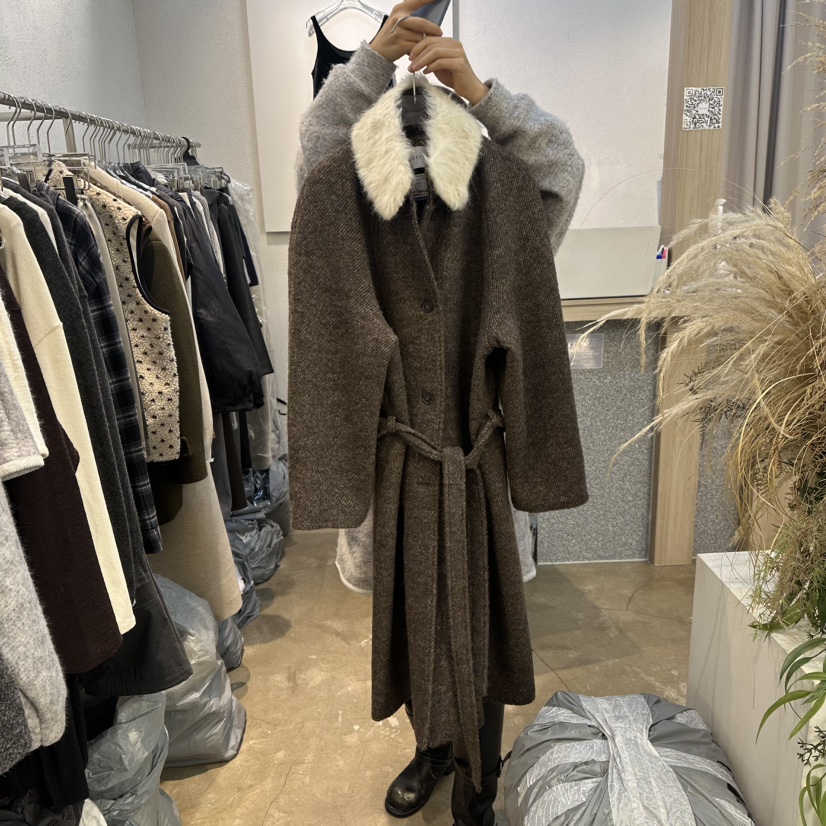 PLOVER東大門㊣代購女士新品時尚中長款大衣含腰帶高領長款PLO_VER中長款大衣圖色2