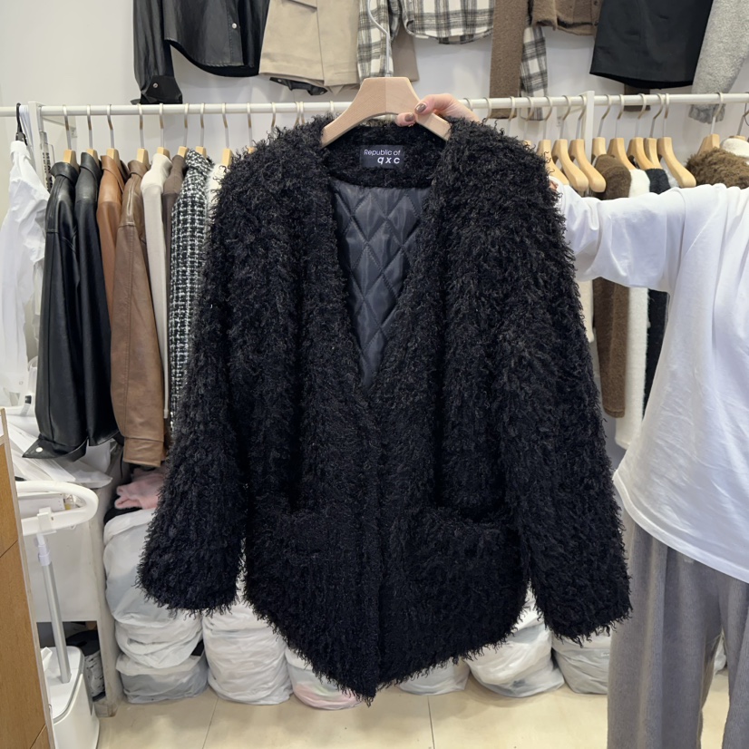 Q C韓國代購㊣女裝新款職業推薦熱賣時尚真品25秋冬短款大衣絨Republlc of qc短款大衣圖色3