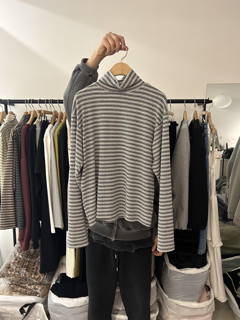 AS THOUGHT東大門㊣代購女裝新款推薦熱賣25秋冬長袖T恤條紋AS THOUGHT長袖T恤圖色2