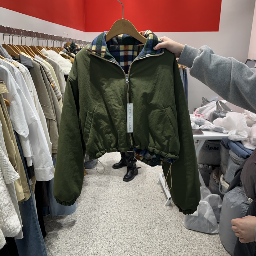 ATPZ東大門㊣代購女裝新款人氣推薦休閑夾克羊毛衫兩面穿格子ATTENTION PLEAES夾克圖色1