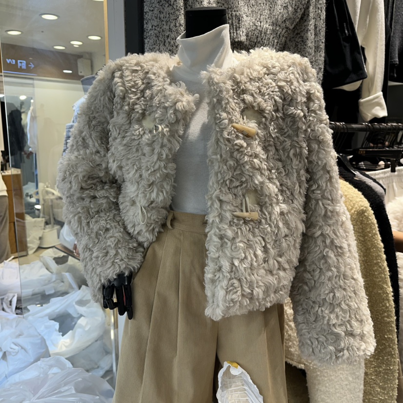 LONE STAR韓國直郵㊣女裝新品職業人氣25秋冬短款大衣皮草LONE STAR短款大衣圖色1