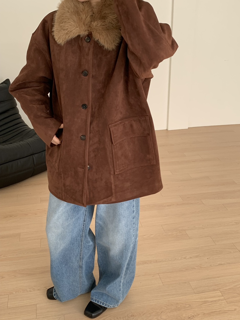 LOVE MY SANTA東大門㊣代購女裝新款25秋冬熱賣中長款大衣絨Santa/LOVE MY SANTA中長款大衣