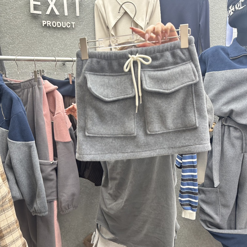 EXIT韓國代購㊣女士新品推薦時尚25秋冬職業休閑裙褲口袋抓絨EXIT裙褲圖色1
