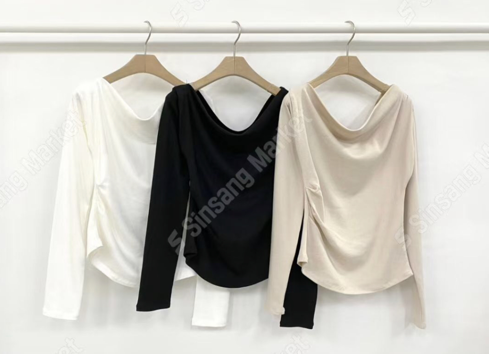 OZBRIDGE 오즈브릿지韓國代購㊣女裝新品25秋冬長袖T恤莫代爾棉質褶皺OZBRIDGE 오즈브릿지長袖T恤