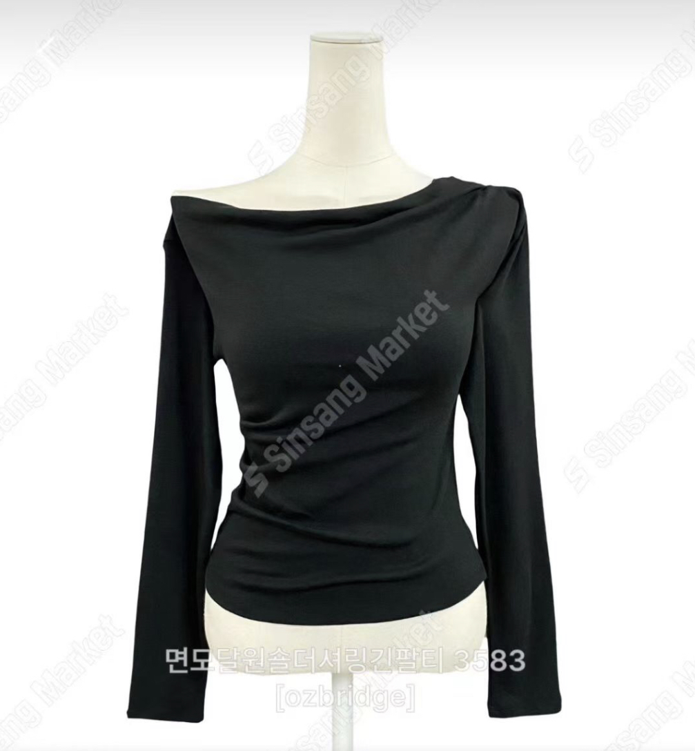 OZBRIDGE 오즈브릿지韓國代購㊣女裝新品25秋冬長袖T恤莫代爾棉質褶皺OZBRIDGE 오즈브릿지長袖T恤圖色1