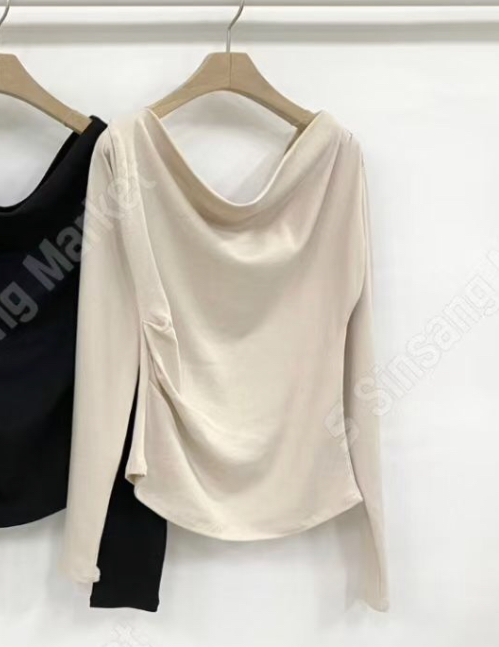 OZBRIDGE 오즈브릿지韓國代購㊣女裝新品25秋冬長袖T恤莫代爾棉質褶皺OZBRIDGE 오즈브릿지長袖T恤圖色3