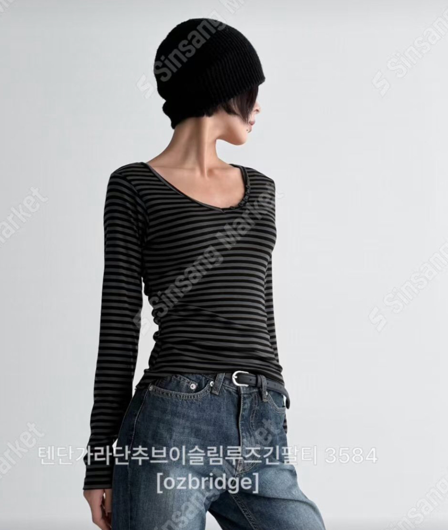 OZBRIDGE 오즈브릿지東大門㊣直郵女士新品25秋冬長袖T恤V領修身寬松紐扣OZBRIDGE 오즈브릿지長袖T恤