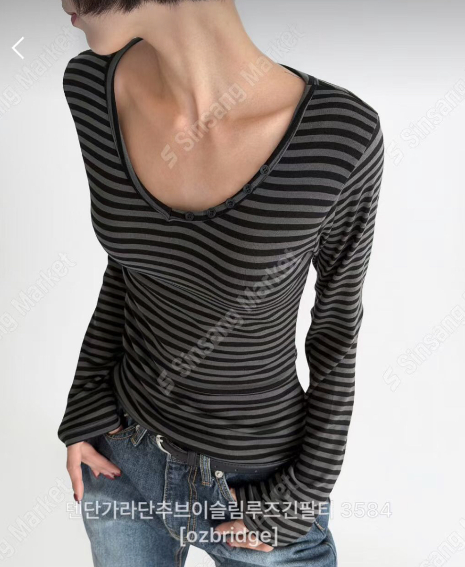 OZBRIDGE 오즈브릿지東大門㊣直郵女士新品25秋冬長袖T恤V領修身寬松紐扣OZBRIDGE 오즈브릿지長袖T恤