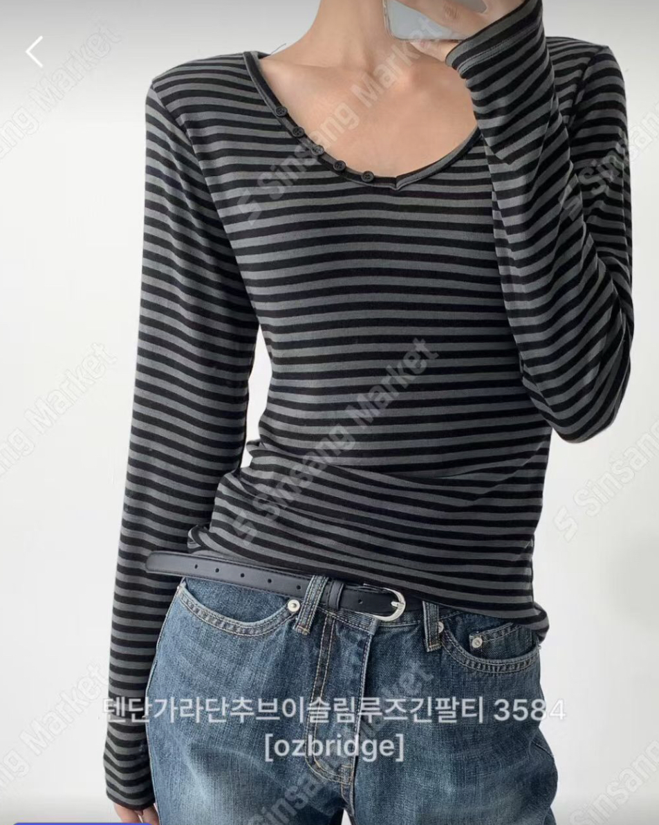 OZBRIDGE 오즈브릿지東大門㊣直郵女士新品25秋冬長袖T恤V領修身寬松紐扣OZBRIDGE 오즈브릿지長袖T恤圖色2