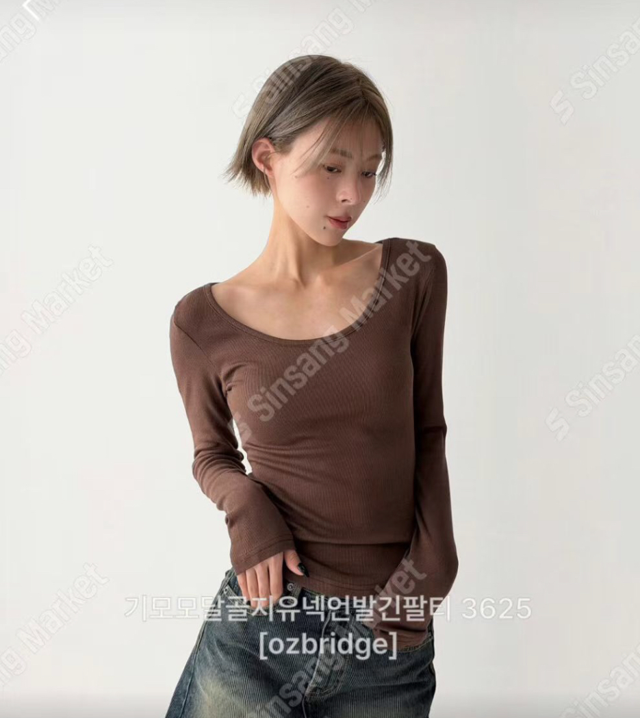 OZBRIDGE 오즈브릿지東大門㊣實拍女士新款時尚長袖T恤莫代爾羅紋OZBRIDGE 오즈브릿지長袖T恤