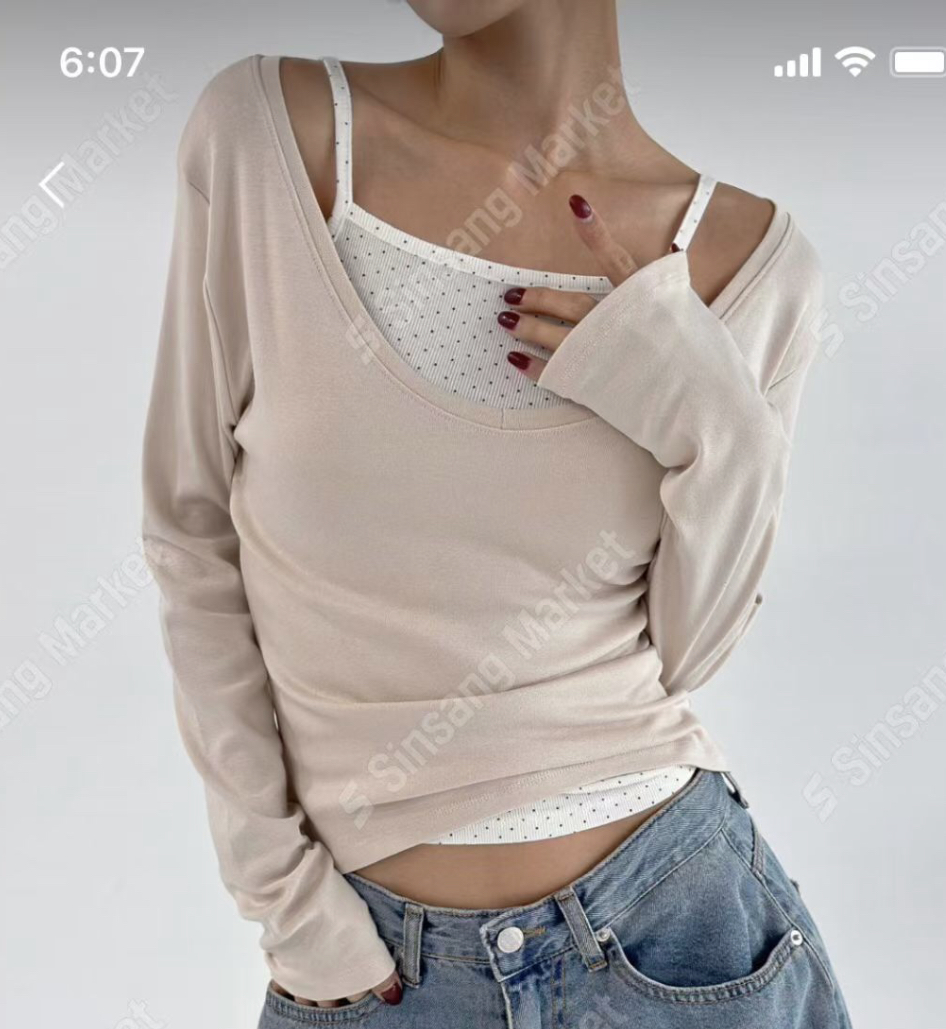 OZBRIDGE 오즈브릿지韓國代購㊣女裝新品熱賣長袖T恤莫代爾V領修身棉質寬松OZBRIDGE 오즈브릿지長袖T恤